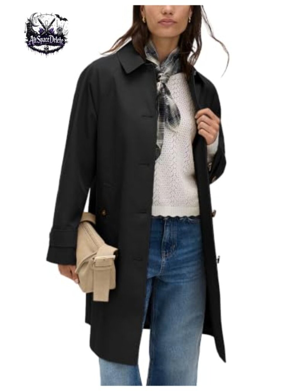 Womens Single Breasted Trench Coat Mid Length Lined Overcoat